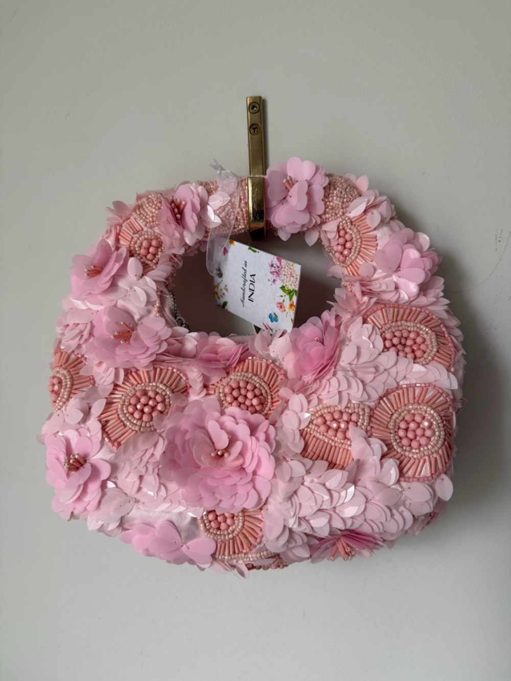 Viral Beaded Pink Floral Sequin Handbag